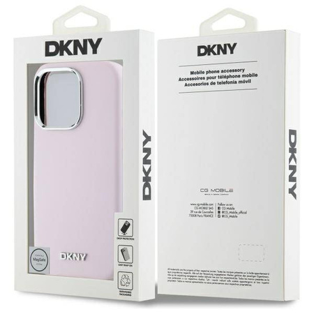 Original Handyhülle IPHONE 16 PRO MAX DKNY Hardcase Liquid Silicone Small Metal Logo MagSafe (DKHMP16XSMCHLP) rosa