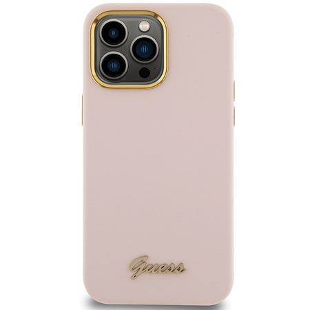Guess nakładka do iPhone 15 Pro 6,1&quot; GUHCP15LSMBSLP różowa HC SILICONE SCRIPT METAL LOGO & FRAME