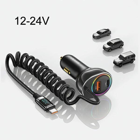 Ładowarka Samochodowa USAMS C37 1xUSB+1xUSB-C 60W + kabel USB-C 30W PD+QC Fast Charge czarny/black CC192CC01 (US-CC192)