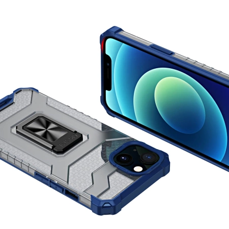 Crystal Ring Case robuste Kickstand TPU/PC Panzer Handyhülle Hard Case für iPhone 13 mini blau