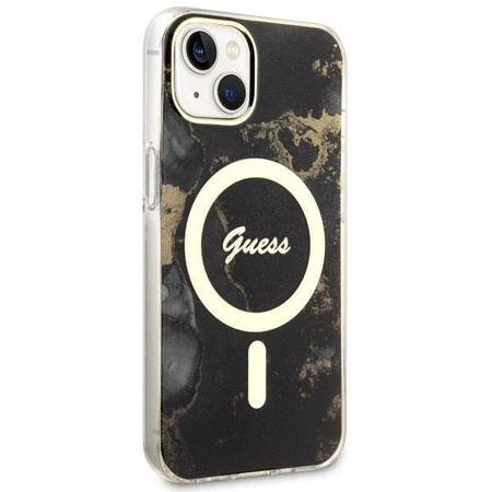 Guess, GUHMP14MHTMRSK iPhone 14 Plus 6,7" schwarz/schwarzes Hardcase Golden Marble MagSafe