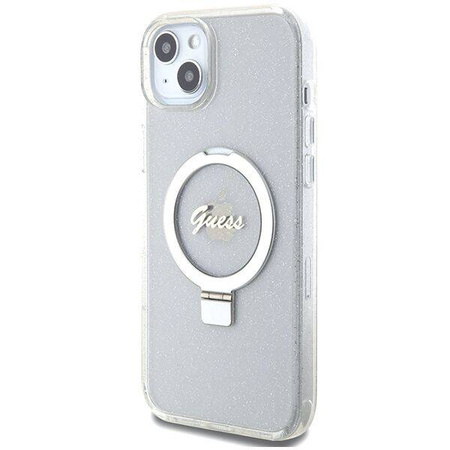 Guess nakładka do iPhone 15 Plus 6.7&quot; GUHMP15MHRSGSD transparentna hardcase Ring Stand Script Glitter MagSafe