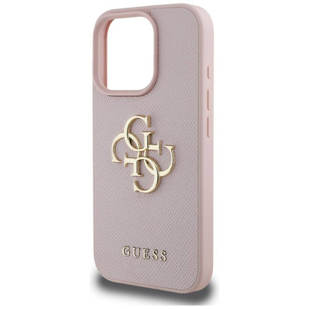 Schutzhülle IPHONE 16 PRO Guess Grained Big 4G Logo Small Classic Logo rosa
