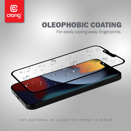 Crong Anti-Bacterial 3D Armour Glass – Szkło hartowane 9H na cały ekran iPhone 13 Pro Max + ramka instalacyjna
