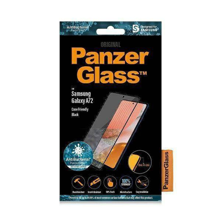 Gehärtetes Glas 5D SAMSUNG GALAXY A72 4G / 5G PanzerGlass E2E Microfracture Case Friendly AntiBacterial schwarz