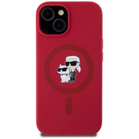 Karl Lagerfeld Silicone Karl&amp;Choupette Heads Ring MagSafe iPhone 15 Case - Red