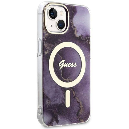 Guess GUHMP14SHTMRSU iPhone 14 6.1" lila/lila Hardcase Golden Marble MagSafe