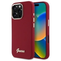 Guess Silikon Script Metal Logo Hülle für iPhone 16 Pro – Rosa