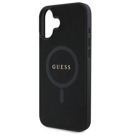 Original Handyhülle IPHONE 16 Guess Hardcase Saffiano Classic Logo MagSafe (GUHMP16SPSAHMCK) schwarz