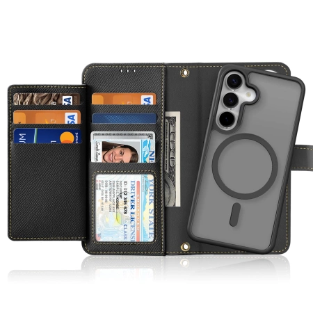 Dux Ducis Lawa Leather Case for Samsung Galaxy S25 with Detachable Magnetic Wallet - Black