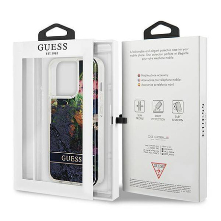 Guess GUHCP13LLFLSB iPhone 13 Pro / 13 6.1 &quot;blau / blaues Hardcase Flower Liquid Glitter