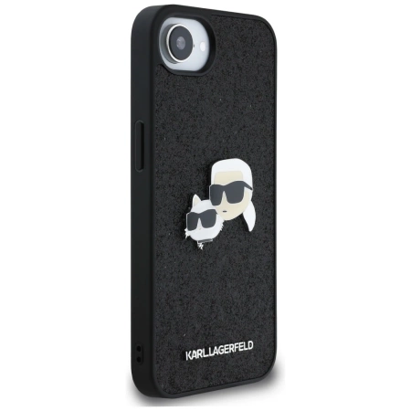 Karl Lagerfeld Fixed Glitter Karl&amp;Choupette Heads Metal Pin iPhone 16e Case - Black