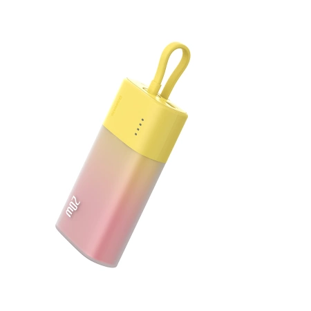 Powerbank Baseus Popsicle 5200mAh 20W z wbudowanym kablem Lightning (+ biały kabel Baseus Simple USB-C - USB-C 60W/20V/3A/30cm) - zółto-różowy
