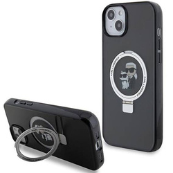 Original Handyhülle IPHONE 13 / 14 / 15 Karl Lagerfeld Hardcase Ring Stand Karl&Choupettte MagSafe (KLHMP14SHMRSKCK) schwarz