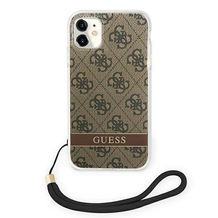 Guess 4G Print Cord - Etui ze smyczką iPhone 11 (Brown)