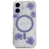 Original Case IPHONE 16 Guess Hardcase Resin Flowers Glitter MagSafe purple