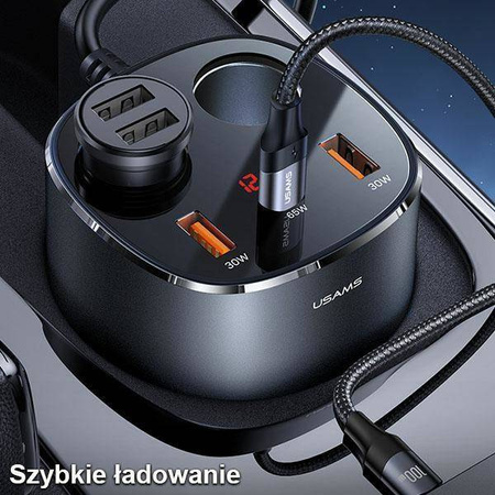 USAMS Rozgałęźnik samochodowy 2xUSB-A/ 1xUSB-C C28 245W szary/grey CC151TC01 (US-CC151)