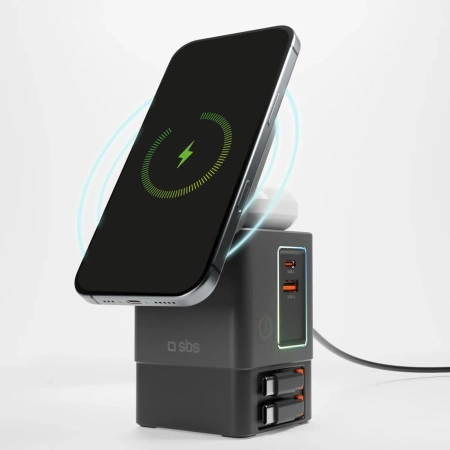Stacja ładująca SBS Power Dock 6w1 z MagSafe, podstawką i kablami USB-C 65W – czarna