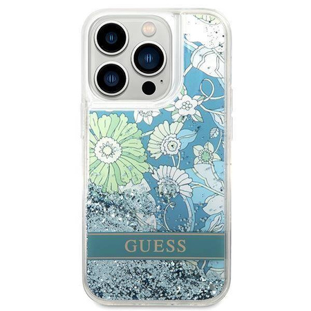 Guess Liquid Glitter Flower – Etui iPhone 14 Pro (zielony)