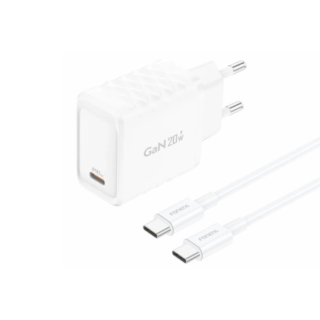FONENG ładowarka sieciowa EU55 GaN PD 20W 1xUSB-C + kabel USB-C - USB-C Biały