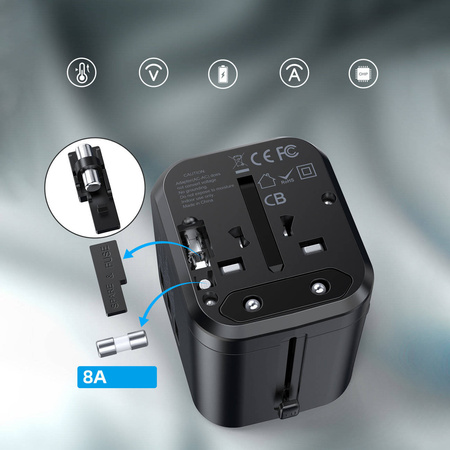Choetech szybka uniwersalna ładowarka sieciowa podróżna GaN USB Typ C / 3 x USB-A 30W Power Delivery czarny (PD5008-BK)