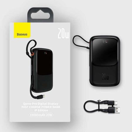 Powerbank 10000mAh 20W Baseus Qpow Pro Overseas Edition + USB C 3A Cable - Black