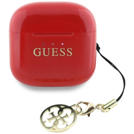 TWS Guess Kopfhörer mit klassischem Logo- und Charm-Aufdruck, glänzender Effekt, Rot