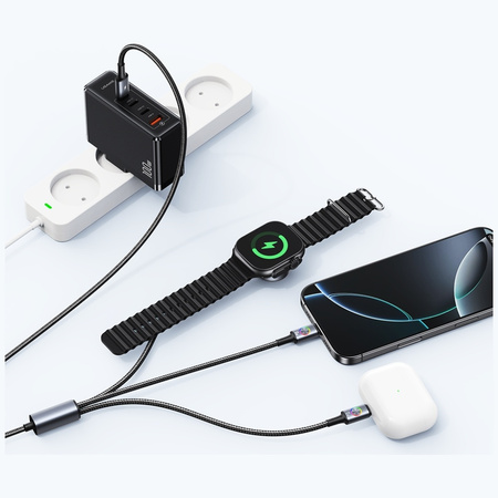Kabel USAMS Huan Series SJ754 72W USB-C  do USB-C + USB-C + ładowarka bezprzewodowa do zegarka tarnish