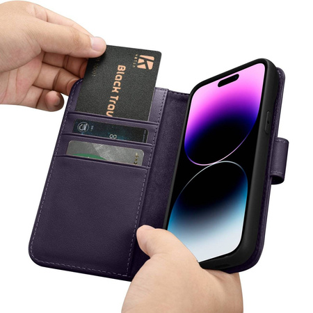 iCarer Wallet Case 2in1 iPhone 14 Pro Flip Leather Cover Anti-RFID dark purple (WMI14220726-DP)