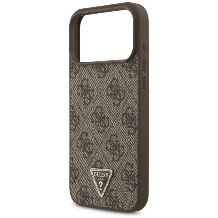 Guess Leather 4G Triangle Strass MagSafe Case für iPhone 17 Pro Max - Braun