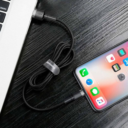 Baseus Kabel nylonowy Lightning iPhone 2A 3M QC 3.0 Szybkie ładowanie Cafule szary+czarny CALKLF-RG1