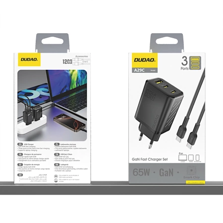Ładowarka sieciowa Dudao A29C 65W GaN + kabel USB-C - czarna