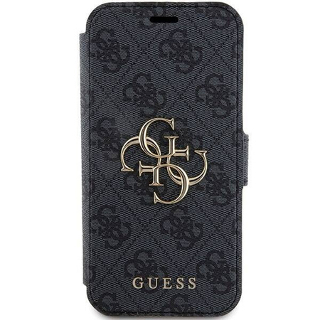Original Case APPLE IPHONE 15 PRO Guess Book 4G Metal Gold Logo (GUBKP15L4GMGGR) gray