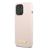 Original Handyhülle IPHONE 13 PRO MAX Guess Hard Case Silicone Logo Plate MagSafe (GUHMP13XSPLP) rosa