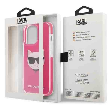 Original Case IPHONE 13 PRO Karl Lagerfeld Hardcase Choupette Head (KLHCP13LTPECPI) pink
