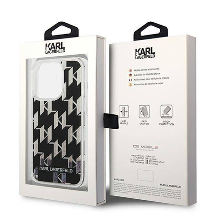 Oryginalne Etui IPHONE 14 PRO Karl Lagerfeld Hardcase Liquid Glitter Monogram (KLHCP14LLMNMK) czarne