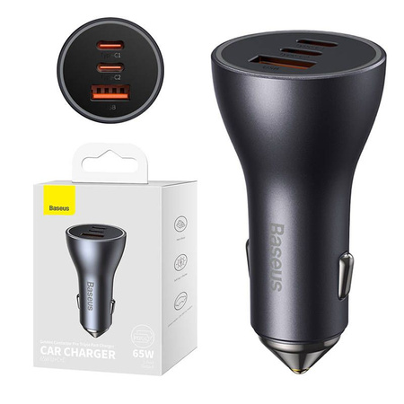 Baseus Golden Contactor Pro USB-A car charger + 2x USB-C 65W dark gray (CGJP010013)