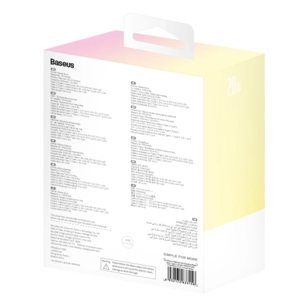 Powerbank Baseus Popsicle 5200mAh 20W z wbudowanym kablem Lightning (+ biały kabel Baseus Simple USB-C - USB-C 60W/20V/3A/30cm) - zółto-różowy
