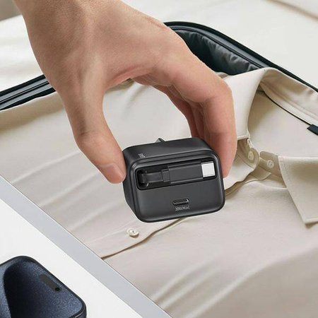 USAMS Ład. siec. 1xUSB-C ze zwijanym kablem USB-C Retractable PD+QC 20W Gan Fast Charging czarny/black YC Series CC233TC01 (US-CC233)