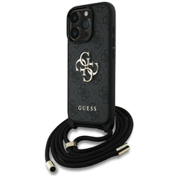 Original Handyhülle IPHONE 16 PRO MAX Guess 4G Big Logo Cord Stap Crossbody schwarz