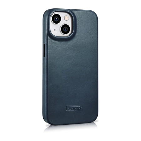 iCarer CE Oil Wax Premium Leather Folio Case skórzane etui iPhone 14 Plus z klapką magnetyczne MagSafe niebieski (AKI14220707-BU)