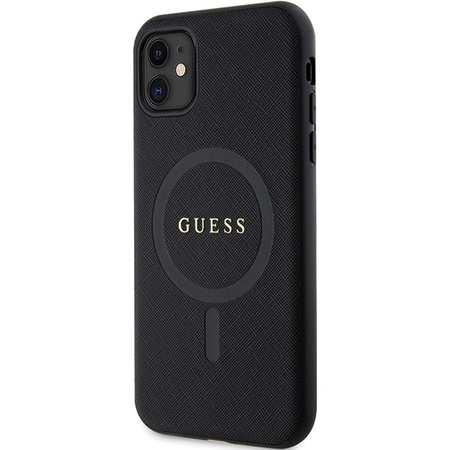 Original Handyhülle IPHONE 11 / XR Guess Hardcase Saffiano MagSafe (GUHMN61PSAHMCK) schwarz
