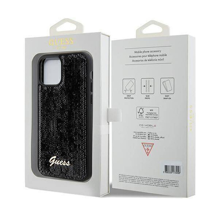 Guess nakładka do iPhone 12 / 12 Pro 6,1&quot; GUHCP12MPSFDGSK HC SEQUIN SCRIPT METAL czarna