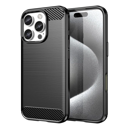 Carbon Case Silikonhülle für iPhone 16 Pro - Schwarz