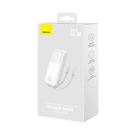 Baseus Comet Series powerbank with display 10000mAh 22.5W - white + USB-A - USB-C 0.3m cable - white