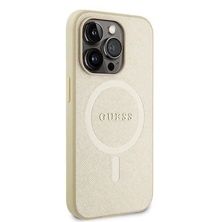 Guess GUHMP15LPSAHMCB iPhone 15 Pro 6,1&quot; Gold/Gold Hardcase Saffiano MagSafe