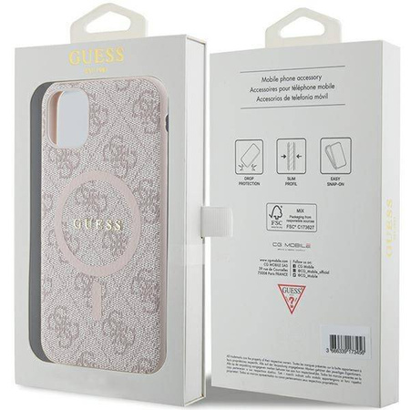 Oryginalne Etui GUESS Hardcase GUHMN61G4GFRP do iPhone 11 (Kompatybilny z Magsafe / 4G Ring classic logo / różowy)