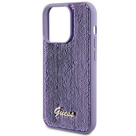 Guess Pailletten-Schriftzug-Metallgehäuse für iPhone 15 Pro – Lila