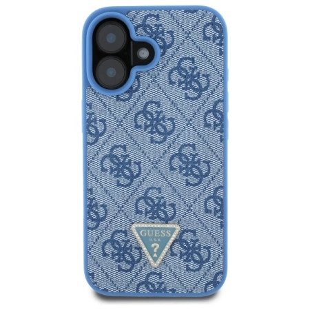 Etui Guess Hardcase Leather 4G Triangle Strass MagSafe na iPhone 16 - niebieskie