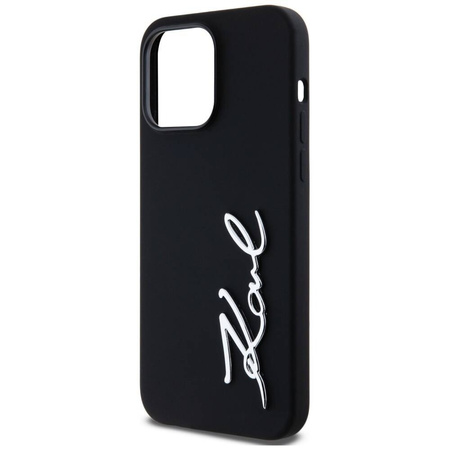Original Handyhülle IPHONE 14 PRO MAX Karl Lagerfeld Hardcase Silicone Metal Script Logo schwarz